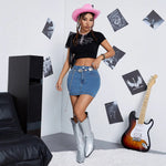 Hips-hugging Springsummer Denim Skirt For Workouts