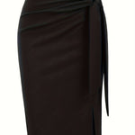 Elegant Monochrome High-waisted Knee-length Skirt For Women