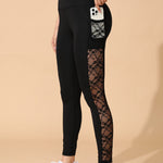 Athletic Outdoor Butt-lifting Mesh-panel Spliced Tights With Pockets