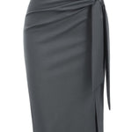 Elegant Monochrome High-waisted Knee-length Skirt For Women