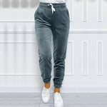 Versatile Women's Jogger Pants With Elastic Waistband And Drawstring, Korean-style Velvet Casual Pants, Sportswear