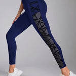 Athletic Outdoor Butt-lifting Mesh-panel Spliced Tights With Pockets